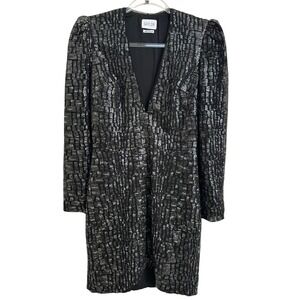 SAYLOR Black Silver Sequined Long Sleeve Mini Dress XS